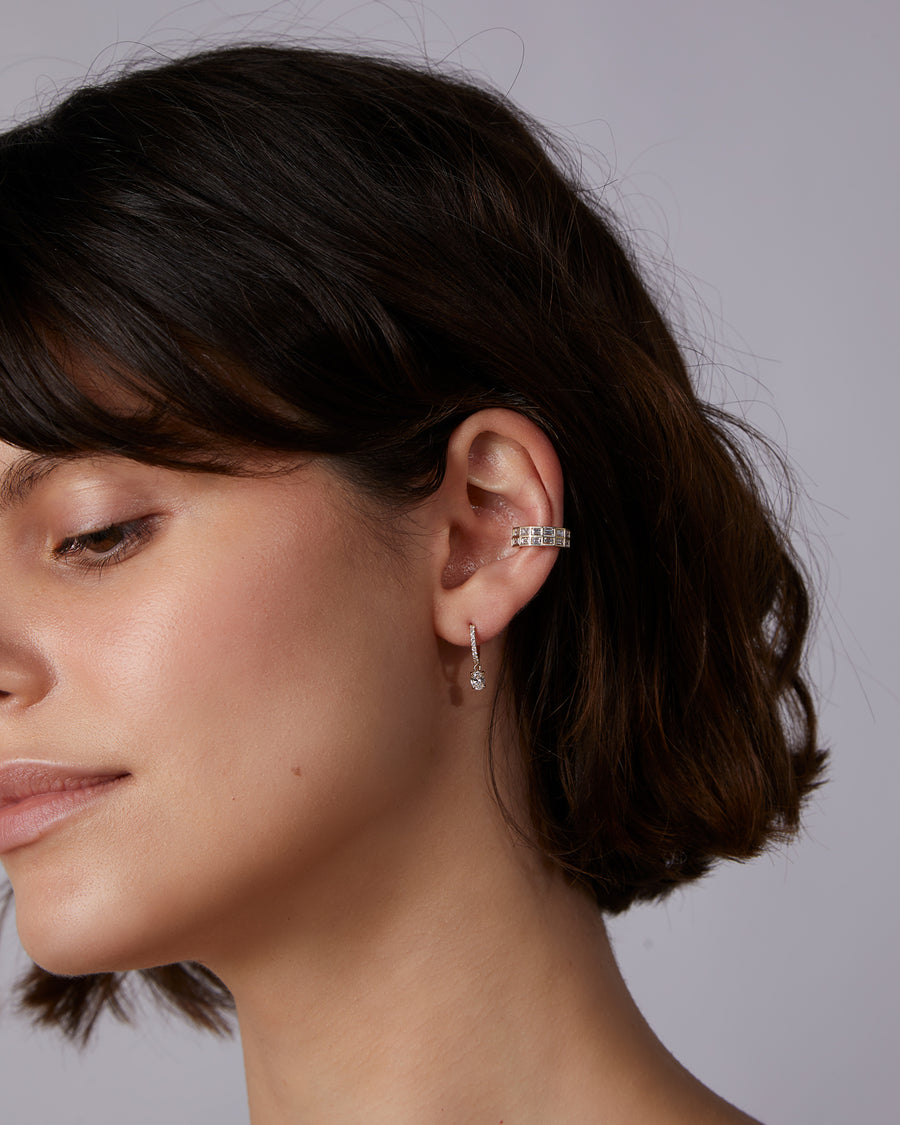 14K White Gold Straight Line Diamond Hoop Earrings - Josephs Jewelers